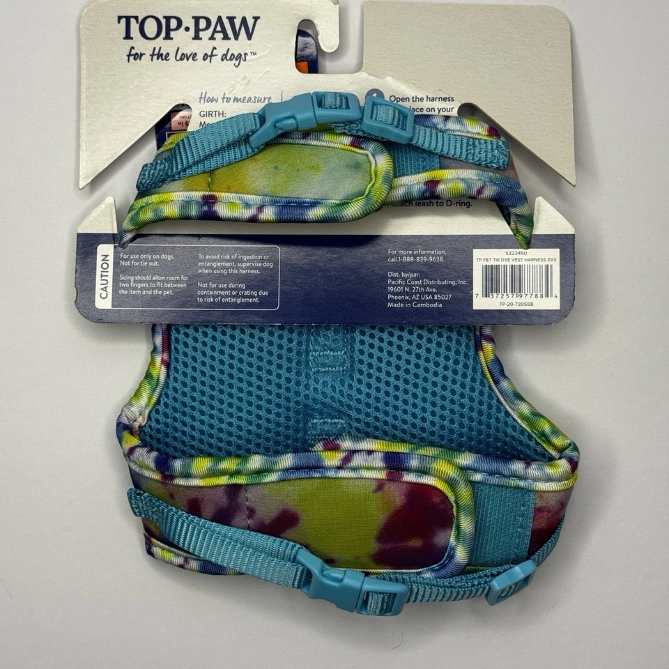 Top Paw Ajustable Moda Cómodo Chaleco Arnés Perro Cachorro Tie Dye Nuevo XX-Pequeño Foto 3 de 3