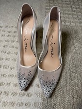 Nina Satin and Mesh Embellished Pointed Toe Heels