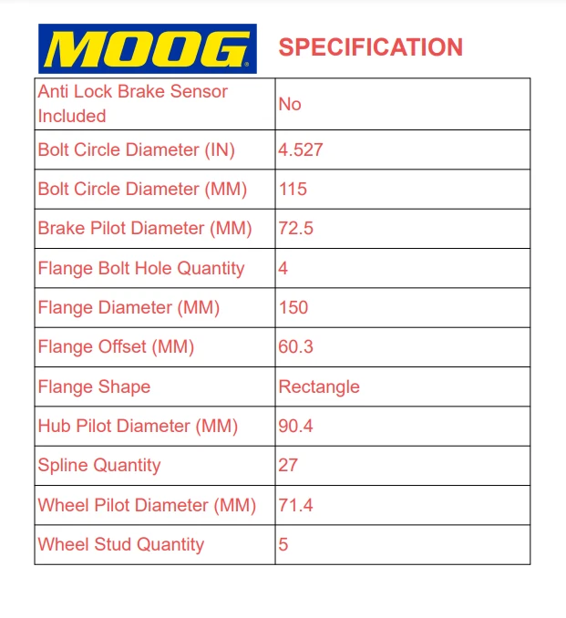 2 bujes de cojinete de rueda delanteros MOOG para Dodge Charger Magnum Chrysler 300 2007-2008 Foto 3 de 4