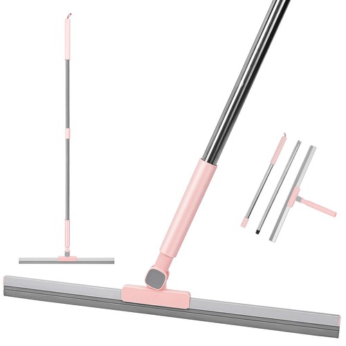 Floor Squeegee Broom Scrubber with Long Handle, Rubber Squeegee Broom Scraper...