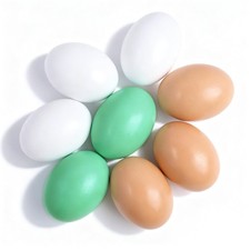 8PCS Wooden Fake Eggs, 3 Colors Dummy 2.6 1.7 inches, Green, White, Yellow