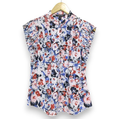 Used 21Ss Lauren Ralph Flower Print Butterfly Sleeve Blouse Shirt S/P Multicolor