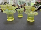 THREE Fenton #37 Mini Topaz Vaseline/Uranium Opalescent Vases!  Ships Free!
