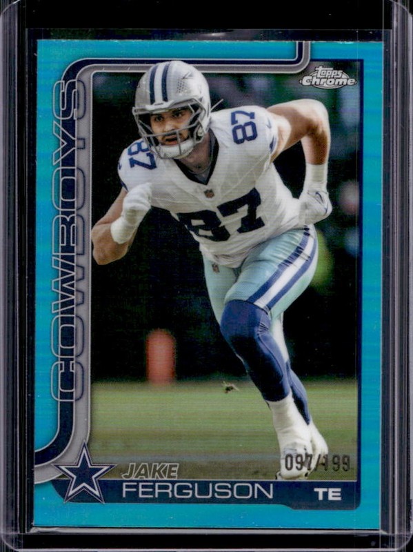 2025 Topps Chrome Jake Ferguson Aqua Refractor #/199 Cowboys