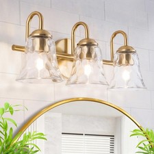 Gold Vintage Bathroom Light Fixtures Over Mirror, 3 Light Vanity Light with C...