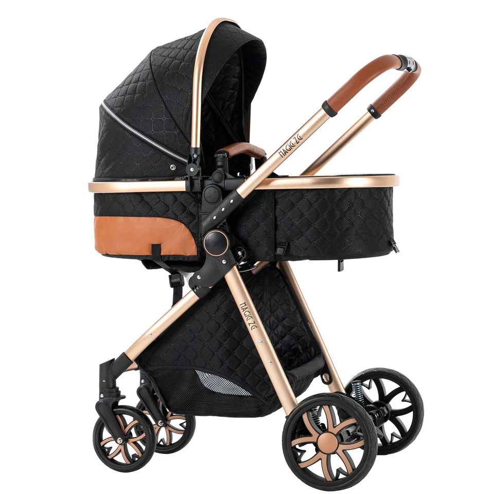 2 in 1 Baby Stroller Convertible Bassinet Pushchair 6 gifts for Newborns Black - Image 4 of 4