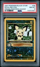 2001 POKEMON PROMO BLACK STAR POKE LEAGUE #35 PICHU-REVERSE FOIL PSA 8 NM-MT✨