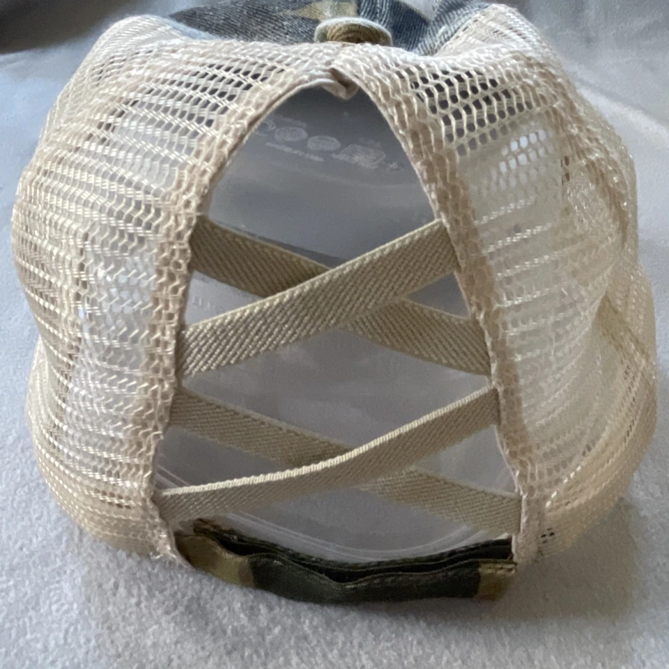 Women's Carhartt Camoflauge Camo Factory Distressed Ponytail Mesh Trucker Hat - Image 3 of 4