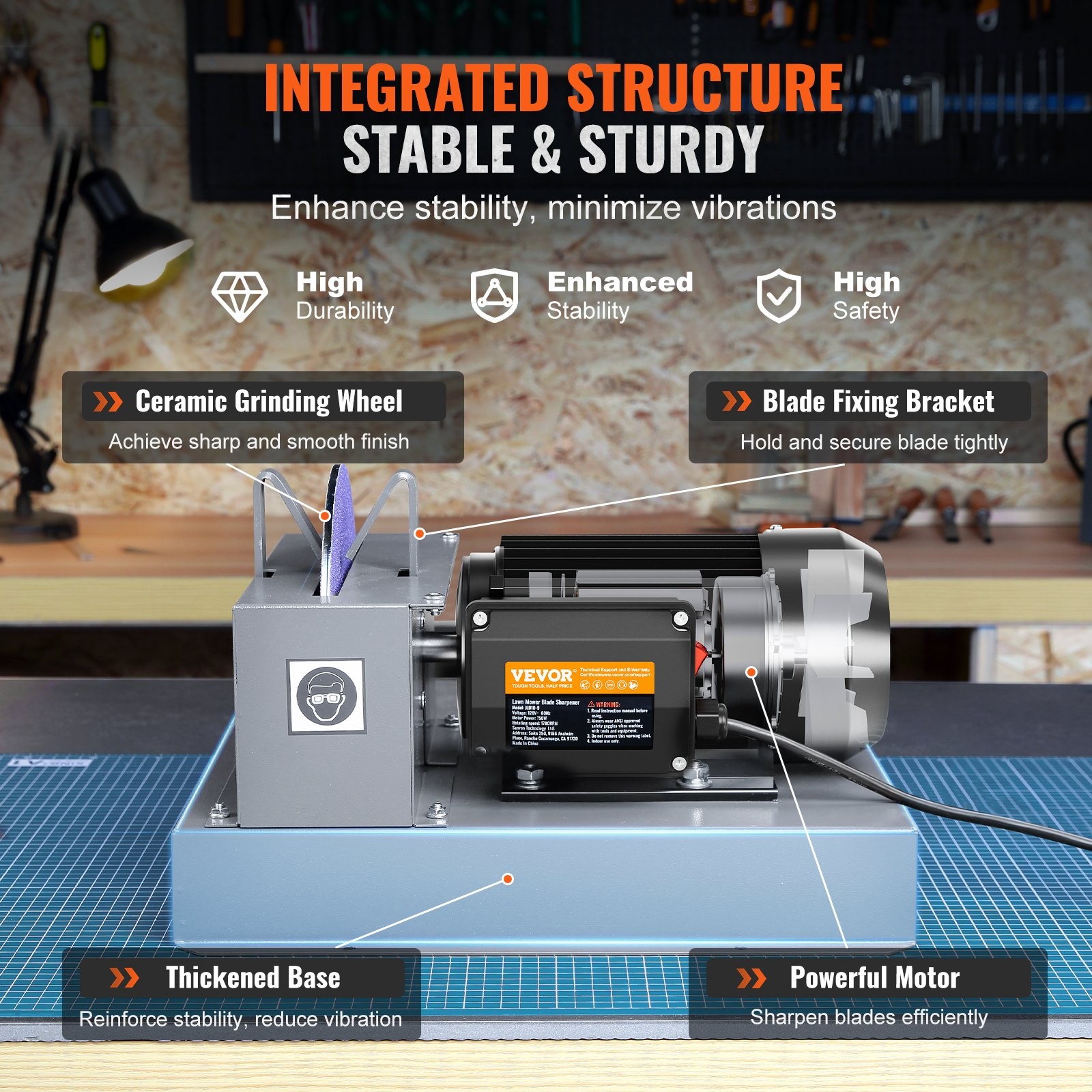 Lawn Mower Blade Sharpener, 1HP 750W Lawnmower Blade Grinder with 9-inch Ceramic