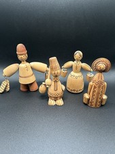 Vintage Lot of 4 Cybehnp Hand Carved Wooden Figurine Peg Doll Folk Art Russian