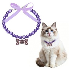 Cat Dog Pearl Collar, Small Bow Shape M, Purple