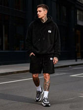 Men  s Streetwear Hoodie  Shorts Set   Soft Polyester, Fall/Winter Casual Outfit