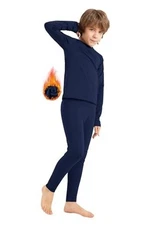 Boys Thermal Underwear Set Kids Long Johns Base Layer Winter Large Navy Blue