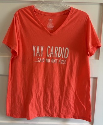 Athletic Works Short Sleeve T Shirt Neon Orange YAY CARDIO SAID NO ONE EVER XXL