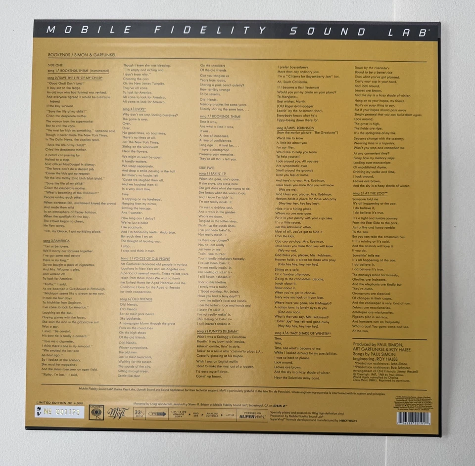 Simon Garfunkel Bookends MOFI Super Vinyl LP NM/NM numbered ed w/poster SOLD OUT - Image 4 of 4