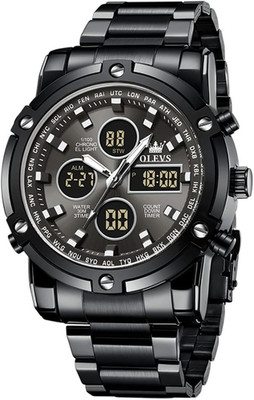 OLEVS Mens Watches Multifunctional Chronograph Led Analog Digital Watch Stainles