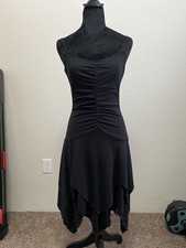 Retro disco style Black Ruched Layered Fit  Flare Sleeveless Midi Dress Small