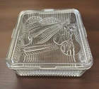 Vintage Federal Glass Refrigerator Dish Ribbed Base Embossed Vegetable Lid 8 x 8