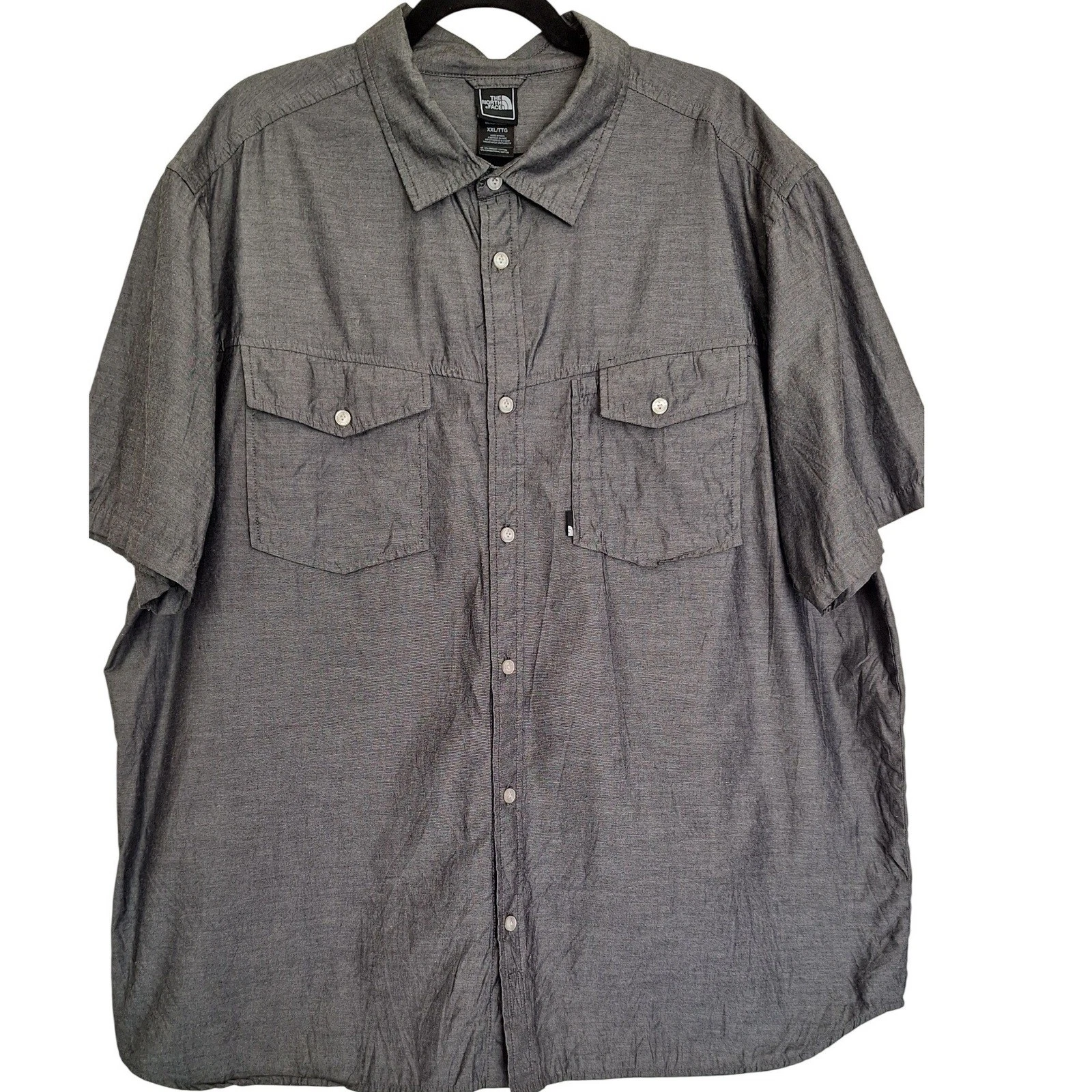 The North Face Button Up Shirt Outdoor Hiking Travel Casual Mens XXL Cotton Gray
