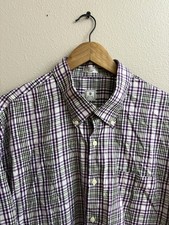 Peter Millar Button Down Shirt XL Purple Green Check 100 Cotton Office Career