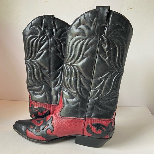 Vintage Flings Sundance 7.5 Leather Red Black Leather Western Boots Brazil EUC - Picture 3 of 14