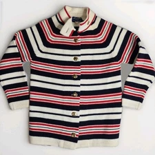 VTG Hand Loomed Womens Full Fashioned Import Striped Sweater Cardigan L Large...