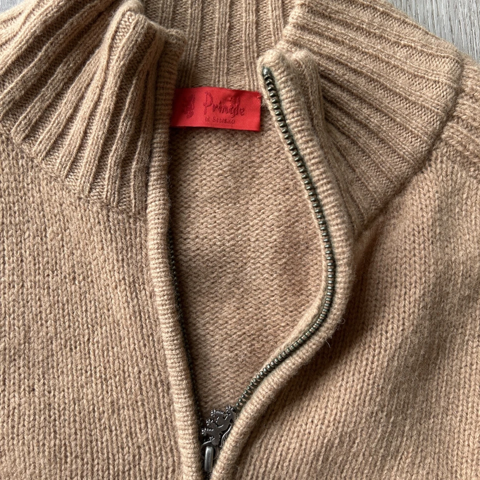 Pringle Men’s Vintage Zip Up Cardigan Camel 100% Lambswool Small - Image 4 of 4