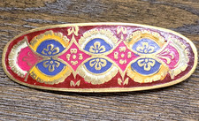 Vintage Cloisonne Style Enameled Brass Hair Barrette Colorful Art Deco Design