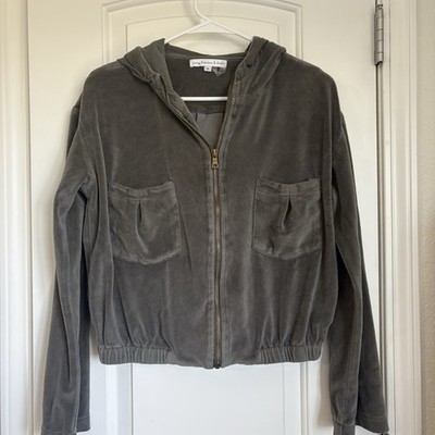 Young Fabulous & Broke Women s Gray Fritzy Velour Cropped Zipped Hoodie- Size S