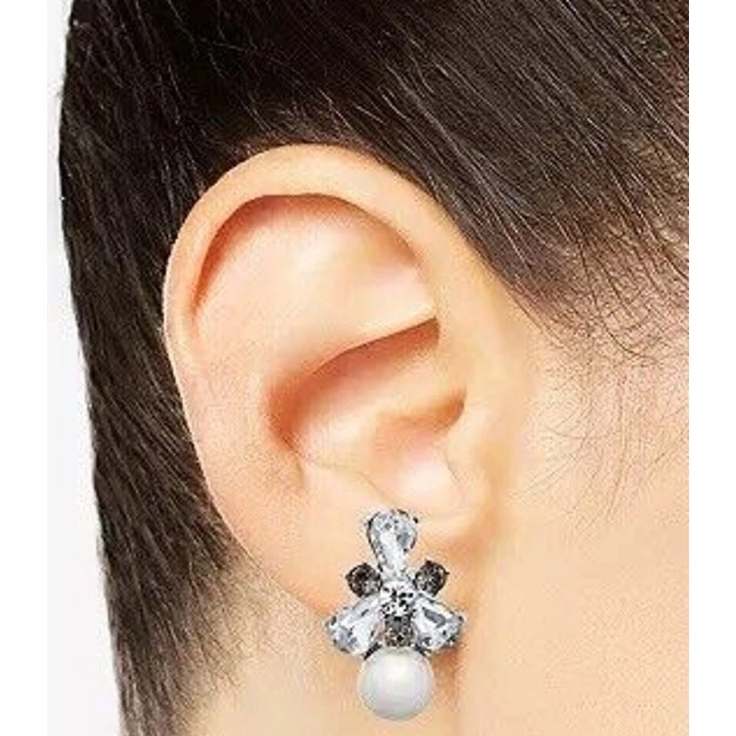 Brincos de gota de cristal pérola falsa tom prata estilo deslumbrante elegante moderno novo com etiquetas - Imagem 3 de 4