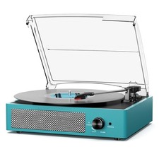 Record Player 3 Speed Belt-driven Turntable Auto Stop Aux RCA Sea Blue Vinyl