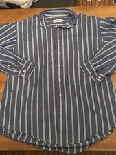 Brooks Brothers Shirt 18-36/37 Blue Makers USA Button Down Long Sleeve Stripe
