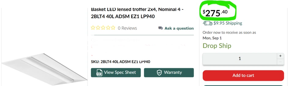 Lámpara Troffer empotrada regulable 2x4 LED 4800 lúmenes 4000K 90CRI 120/277 Foto 2 de 4
