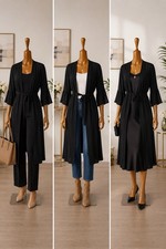 Banana Republic Black Lace Trip Wrap Dress Size S Open Front Duster Bell Sleeve