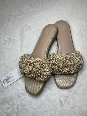 A New Day Coco Raffia Flower Slide Sandals Women s Size 10 Tan Memory Foam