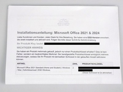1 Lizenz Key für 2 Aktivierungen von Microsoft Office Home & Student 2021 PC Mac