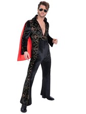 Smiffys Elvis Black Rhinestone Costume for Men, Official Licensed Rock Roll Out