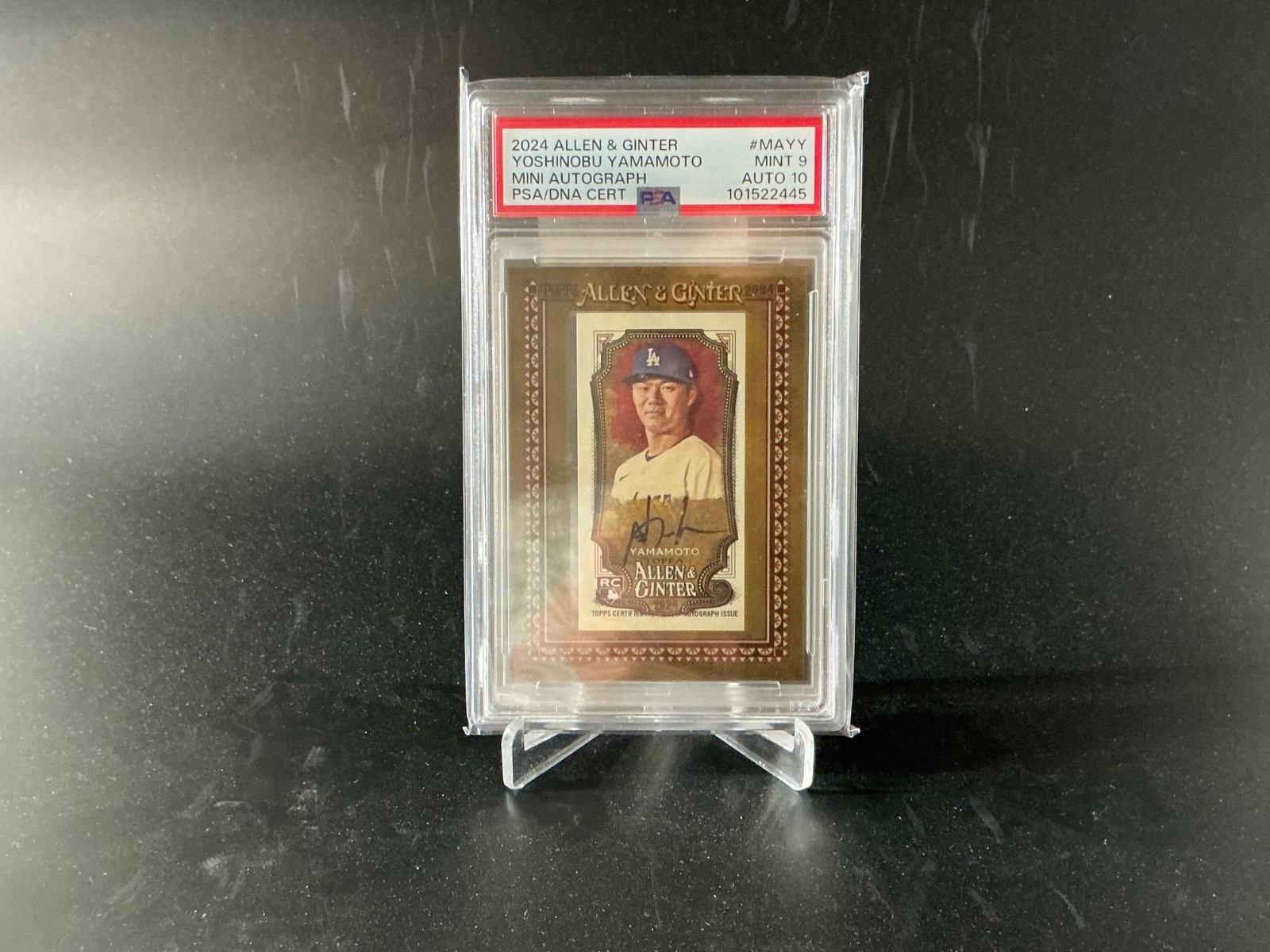 2024 Allen and Ginter Yoshinobu Yamamoto Mini Autograph PSA/DNA CERT MT 9/ AT 10