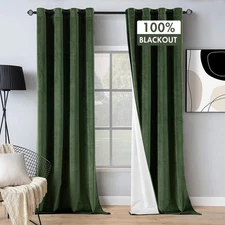 100% Blackout Velvet Curtains 108 Inches Long Olive Green Curtain Drapes for ...