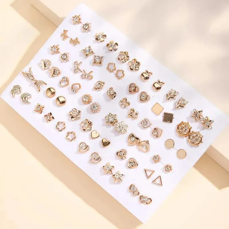 36-Pairs: Women's Fashion Earrings Set - Assorted Heart, Flower, Geometric &