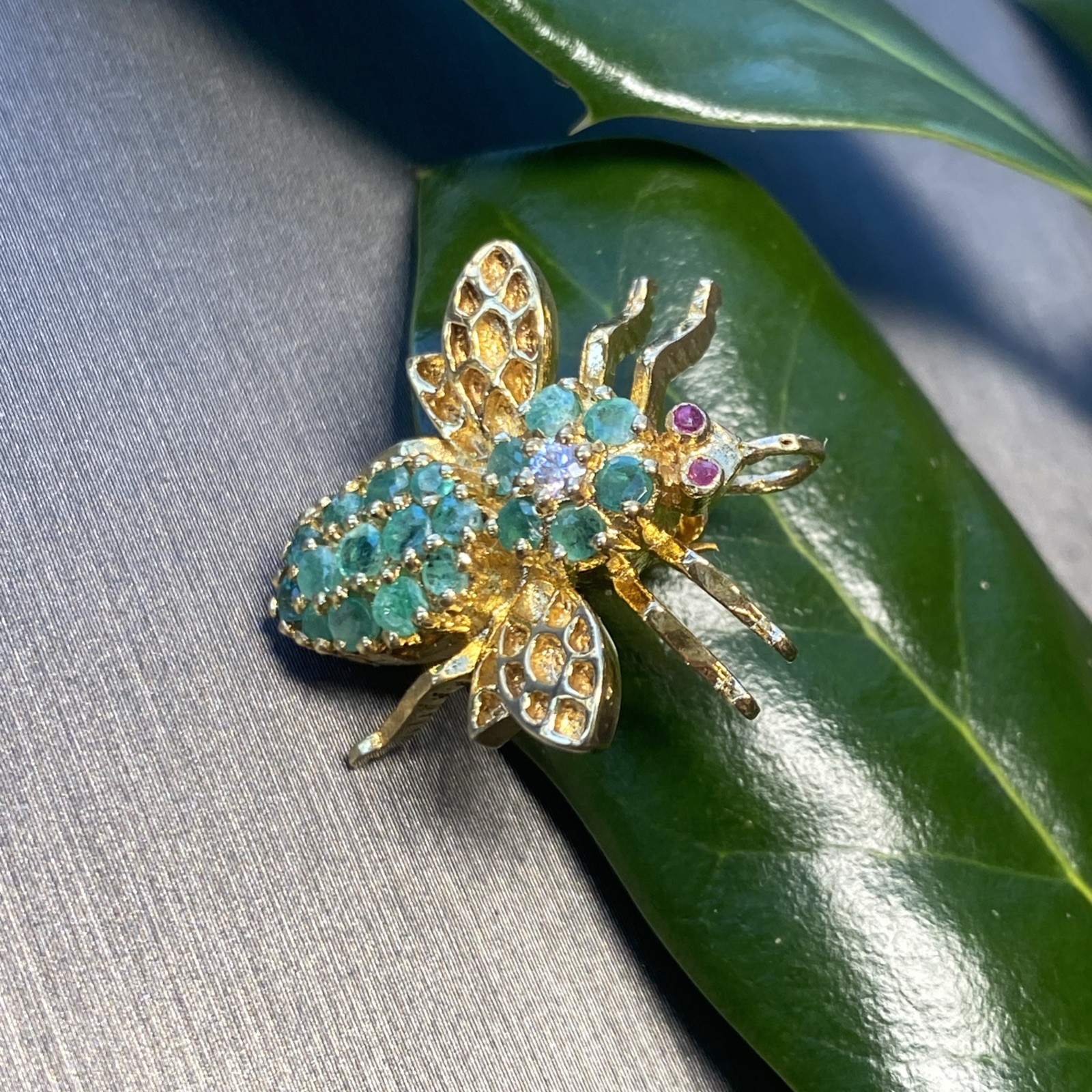 Victorian Diamond Emerald Ruby Antique Insect Fly… - image 14