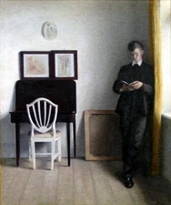 oil painting handpainted on canvas " Interior with Young Man Reading "