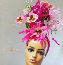 Hot Pink Kentucky Derby Fascinator Ascot Fuchsia Silver Del Mar Races Hat Bridal