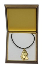 Basset Hound type 4 - gold plated necklace with dog, in box, Art Dog USA