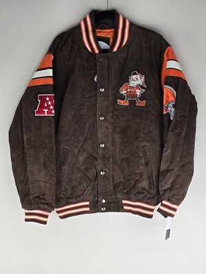  Cleveland Browns Jacket Leather Suede Bomber NFL Football Mens GIII Sz XL