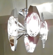  LAMPADARIO " OSCAR TORLASCO " ANNI 70 ACCIAIO CROMATO VETRI LENTICOLARI