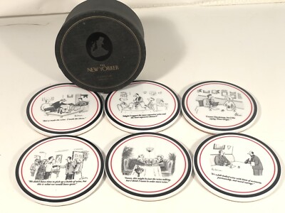 Das Neue Yorker Untersetzer Set Wein Cartoons Retro Restoration Hardware BAR Pub