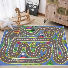 Kids Rug, Race Track Playmat Rugs 70 47 in Kids Carpet with Rubber Backing,