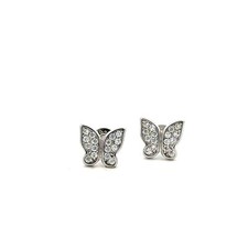 Sterling Silver Butterfly Earrings With CZ 1/4 x 1/4 Inch 