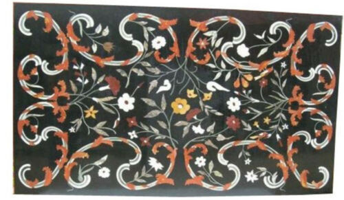2'x3' Beistell-Couchtisch aus schwarzem Marmor mit mehreren floralen... - 第 1/1 張圖片